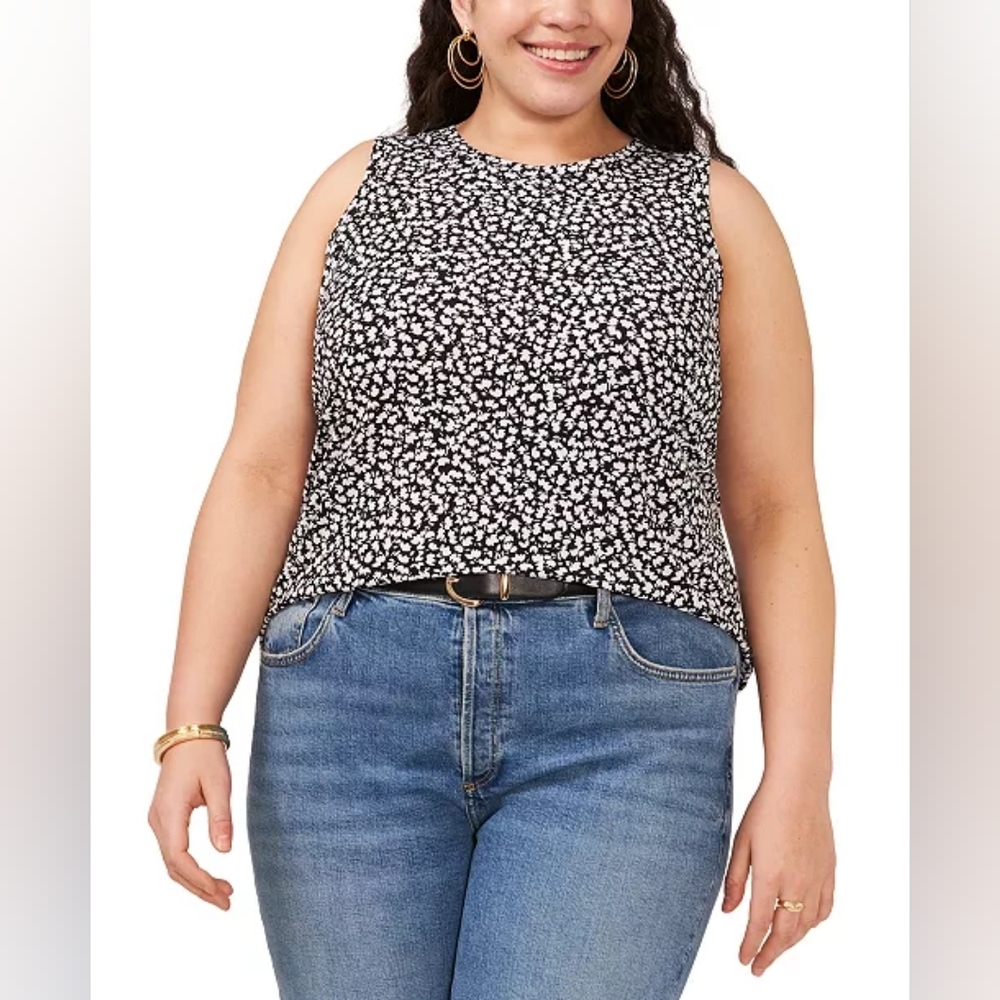 Vince Camuto Floral Crewneck Split Back Keyhole Tank Top. Sz XL #97